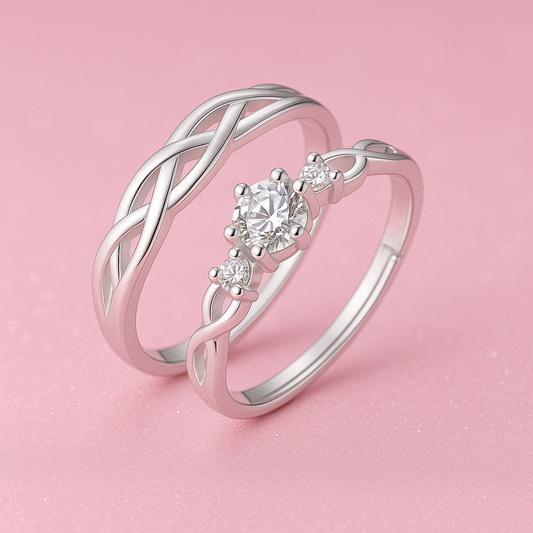 King Queen design Silver Plated Ring Set